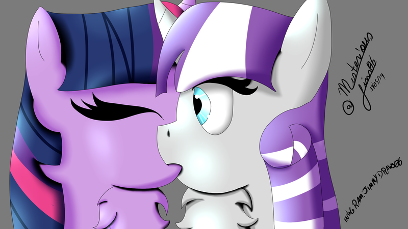 Size: 2560x1440 | Tagged: safe, artist:jimmy draws, derpibooru import, twilight sparkle, twilight velvet, pony, unicorn, bust, chest fluff, daughter, female, incest, infidelity, lesbian, mom, mommy, mother and child, mother and daughter, portrait, shipping, twicest, velvet sparkle