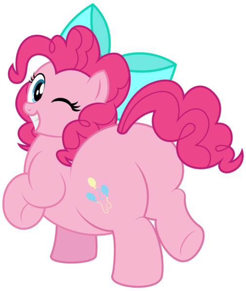 Size: 1920x2275 | Tagged: safe, artist:aleximusprime, derpibooru import, pinkie pie, earth pony, pony, balloonbutt, bow, butt, cute, diapinkes, fat, female, hair bow, looking back, mare, older, older pinkie pie, one eye closed, plot, plump, pudgy pie, simple background, smiling, solo, thick, transparent background, wink