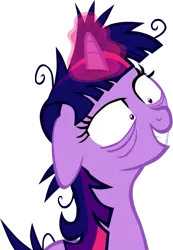 Size: 431x623 | Tagged: safe, artist:rhubarb-leaf, derpibooru import, twilight sparkle, pony, unicorn, lesson zero, aura, bust, female, floppy ears, insanity, magic, magic aura, mare, messy mane, simple background, smiling, solo, transparent background, twilight snapple, twilynanas, unicorn twilight, vector, wide eyes