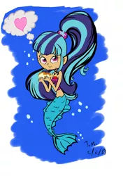 Size: 1700x2417 | Tagged: safe, artist:obeliskgirljohanny, derpibooru import, sonata dusk, mermaid, equestria girls, female, food, full body, heart, human coloration, looking at you, mermaidized, solo, sonataco, species swap, taco, thought bubble, underwater