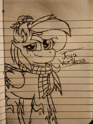 Size: 1920x2560 | Tagged: safe, artist:thebadbadger, derpibooru import, oc, oc:joya verdosa, unofficial characters only, pony, lined paper, solo, traditional art