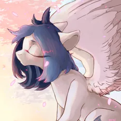 Size: 2449x2449 | Tagged: safe, artist:aoiyui, derpibooru import, oc, unofficial characters only, pegasus, pony, eyes closed, female, flower petals, mare, petals, solo, spread wings, wings