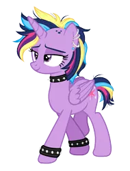 Size: 1095x1443 | Tagged: safe, artist:sarcastic02, derpibooru import, twilight sparkle, twilight sparkle (alicorn), alicorn, pony, choker, ear piercing, earring, fashion, female, jewelry, mare, piercing, punk, simple background, solo, spiked choker, transparent background