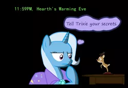 Size: 1280x883 | Tagged: safe, artist:evil-dec0y, derpibooru import, trixie, deer, pony, reindeer, unicorn, comic:trixie vs., cape, clothes, comic, female, full moon, mare, moon, raised hoof, rearing, red nose, solo, thinking, trixie's cape