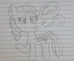 Size: 471x386 | Tagged: artist:nightshadowmlp, derpibooru import, dialogue, evil pie hater dash, fusion, fusion:pinkiehater, lined paper, pinkie pie, rainbow dash, safe, secrets and pies, traditional art