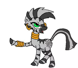 Size: 511x446 | Tagged: artist:vinny van yiffy, bracelet, derpibooru import, ear piercing, earring, female, jewelry, necklace, piercing, quadrupedal, raised leg, safe, simple background, solo, white background, zebra, zecora