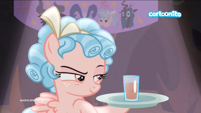 Size: 1280x720 | Tagged: safe, derpibooru import, edit, edited screencap, screencap, cozy glow, grogar, lord tirek, queen chrysalis, changeling, changeling queen, pegasus, pony, frenemies (episode), better way to be bad, cartoonito logo, chocolate, chocolate milk, everything is ruined, exploitable meme, female, filly, food, glass, italian, meme, milk, pure concentrated unfiltered evil of the utmost potency, pure unfiltered evil, solo, spilled milk, this will end in spilled milk