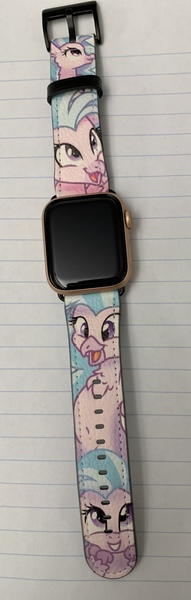 Size: 1243x3898 | Tagged: apple watch, artist:rainbow eevee, classical hippogriff, cute, derpibooru import, diastreamies, hippogriff, irl, merchandise, paper, photo, safe, silverstream, watch, watch band