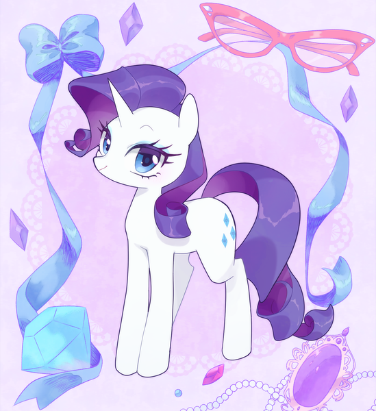 Size: 1400x1531 | Tagged: safe, artist:kkmrarar, derpibooru import, rarity, pony, unicorn, bow, cute, cutie mark, diamond, female, gem, glasses, jewel, mare, raribetes, solo