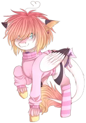 Size: 793x1136 | Tagged: safe, artist:shiromidorii, derpibooru import, oc, oc:sosuke, unofficial characters only, pegasus, pony, bow, clothes, female, leonine tail, mare, simple background, socks, solo, striped socks, sweater, tail bow, transparent background