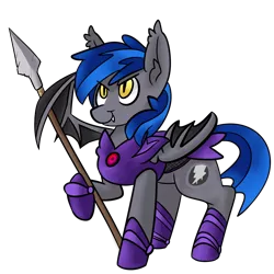 Size: 2100x2100 | Tagged: safe, artist:myahster, derpibooru import, oc, oc:styxus, unofficial characters only, bat pony, pony, bat wings, fangs, gem, gem in armor, guard, male, night guard, salute, smiling, solo, wings