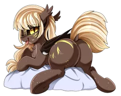 Size: 2516x1989 | Tagged: safe, artist:pridark, derpibooru import, oc, oc:gilded oak, unofficial characters only, bat pony, pony, bat pony oc, bat wings, butt, butt freckles, commission, cute, cute little fangs, dock, fangs, female, freckles, looking at you, looking back, looking back at you, mare, open mouth, plot, presenting, prone, rock, sexy, simple background, solo, sultry pose, tongue out, transparent background, wings