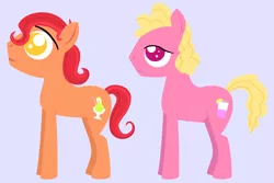 Size: 3000x2000 | Tagged: safe, anonymous artist, derpibooru import, oc, oc:apple sorbet, oc:pink lemonade, unofficial characters only, earth pony, pony, series:fm holidays, brothers, colt, duo, fraternal twins, lidded eyes, lineless, male, no pupils, offspring, parent:big macintosh, parent:fluttershy, parents:fluttermac, purple background, siblings, simple background
