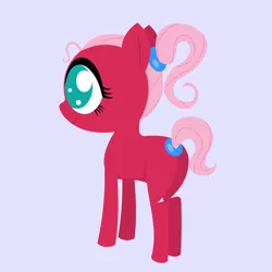 Size: 2000x2000 | Tagged: safe, anonymous artist, derpibooru import, oc, oc:pink pearl apple, unofficial characters only, earth pony, pony, series:fm holidays, blank flank, female, filly, lineless, no pupils, offspring, parent:big macintosh, parent:fluttershy, parents:fluttermac, ponytail, purple background, simple background, solo