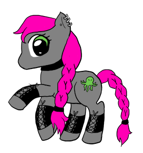 Size: 293x315 | Tagged: safe, artist:eruanna, derpibooru import, oc, oc:whiplash, octopus, pony, bdsm, gray, piercing, pink