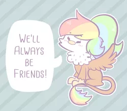 Size: 1280x1115 | Tagged: safe, artist:typhwosion, derpibooru import, oc, oc:rainbow feather, unofficial characters only, gryphon, hippogriff, cute, friendship, interspecies offspring, magical lesbian spawn, offspring, parent:gilda, parent:rainbow dash, parents:gildash, solo, speech bubble