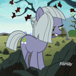 Size: 500x500 | Tagged: safe, derpibooru import, edit, edited screencap, screencap, limestone pie, earth pony, pony, the maud couple, animated, cropped, discovery family logo, female, gif, hammer, headbang, mare, mouth hold, nodding, outdoors, perfect loop, rock, solo