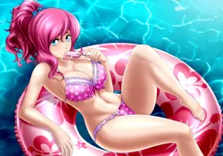 Size: 3000x2100 | Tagged: artist:zantyarz, barefoot, belly button, big breasts, bikini, bikini babe, bow swimsuit, breasts, busty pinkie pie, cleavage, clothes, commission, commissioner:imperfectxiii, derpibooru import, feet, female, food, frilled swimsuit, human, humanized, ice cream, inner tube, legs, looking at you, midriff, pinkie pie, pink swimsuit, pixiv, polka dots, polka dot swimsuit, pool toy, popsicle, solo, solo female, stupid sexy pinkie, suggestive, swimsuit, thighs