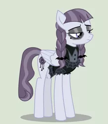 Size: 692x792 | Tagged: safe, derpibooru import, edit, editor:undeadponysoldier, inky rose, pegasus, pony, clothes, dress, eyeliner, female, goth, gothic eyeliner, makeup, mare, pigtails, simple background, solo, unamused
