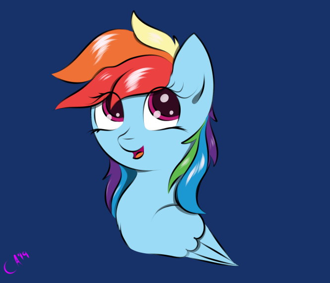 Size: 665x570 | Tagged: safe, artist:lux-arume, derpibooru import, rainbow dash, pegasus, pony, blue background, chest fluff, cute, dashabetes, eye clipping through hair, open mouth, simple background, solo