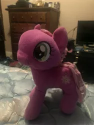 Size: 3024x4032 | Tagged: safe, artist:undeadponysoldier, derpibooru import, photographer:undeadponysoldier, cheerilee, earth pony, pony, bed, cheeribetes, cute, drawer, female, hollywood undead mask, irl, mare, mask, photo, playstation 3, plushie, standing, television, xbox one