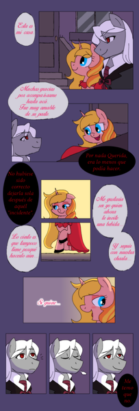 Size: 600x1775 | Tagged: safe, artist:yokokinawa, derpibooru import, oc, oc:dracula, oc:dreamy sweet, pony, comic, spanish, translation request