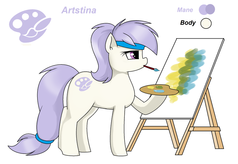 Size: 2460x1698 | Tagged: safe, artist:pencil bolt, derpibooru import, oc, oc:artstina, earth pony, pony, art, cutie mark, female, headband, paint, painting, palindrome get, paper