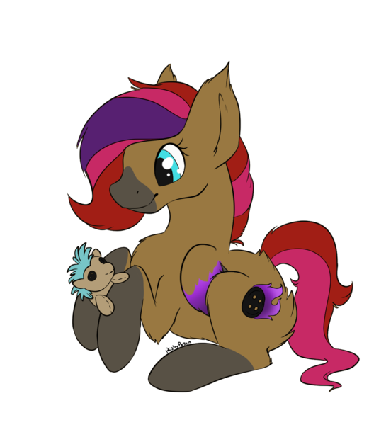 Size: 1024x1114 | Tagged: safe, artist:paisleyperson, derpibooru import, oc, oc:button blitz, pegasus, pony, doll, female, mare, plushie, prone, simple background, solo, toy, transparent background