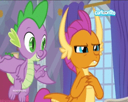 Size: 720x576 | Tagged: animated, boop, cartoonito logo, derpibooru import, dragon, dragoness, female, italian, male, no sound, safe, screencap, shipping fuel, smolder, spike, sweet and smoky, webm, winged spike
