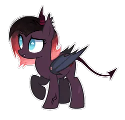 Size: 1196x1152 | Tagged: safe, artist:colordroplovelyart, artist:lazuli, derpibooru import, oc, oc:starry blaze, unofficial characters only, demon, demon pony, original species, pony, base used, bat wings, broken horn, ear piercing, earring, fangs, female, horn, horns, jewelry, mare, piercing, raised hoof, scar, simple background, solo, tattoo, transparent background, wing piercing, wings