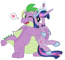 Size: 1920x1779 | Tagged: safe, artist:aleximusprime, derpibooru import, spike, twilight sparkle, twilight sparkle (alicorn), alicorn, dragon, adult, adult spike, anklet, awww, big crown thingy, brother and sister, cute, dawwww, diabetes, element of magic, fat, fat spike, female, folded wings, heart, hug, hug from behind, jewelry, love, male, mare, older, older spike, older twilight, one eye closed, pictogram, regalia, royal jewelry, siblings, spikabetes, twiabetes, winged spike, wings, wink