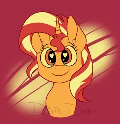 Size: 1280x1318 | Tagged: safe, artist:dippin-dott, derpibooru import, sunset shimmer, pony, unicorn, abstract background, cute, ear fluff, female, happy, heart eyes, looking at you, mare, shimmerbetes, smiling, solo, wingding eyes