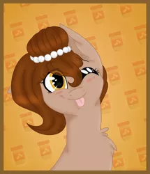 Size: 1841x2136 | Tagged: safe, artist:shadowbeast74, derpibooru import, oc, oc:brownie bun, unofficial characters only, pony, horse wife, :p, blushing, bust, chest fluff, cute, ear down, ear fluff, eye clipping through hair, female, food, heart eyes, mare, ocbetes, one eye closed, peanut butter, portrait, solo, tongue out, wingding eyes, wink