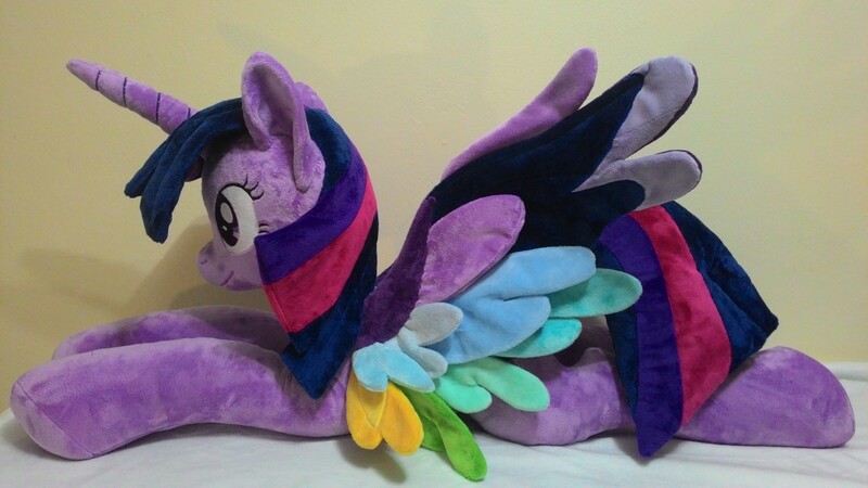 Size: 3264x1836 | Tagged: safe, artist:masha05, derpibooru import, twilight sparkle, twilight sparkle (alicorn), alicorn, pony, rainbow roadtrip, colored wings, female, irl, mare, photo, plushie, smiling, solo, toy, wing bling, wings