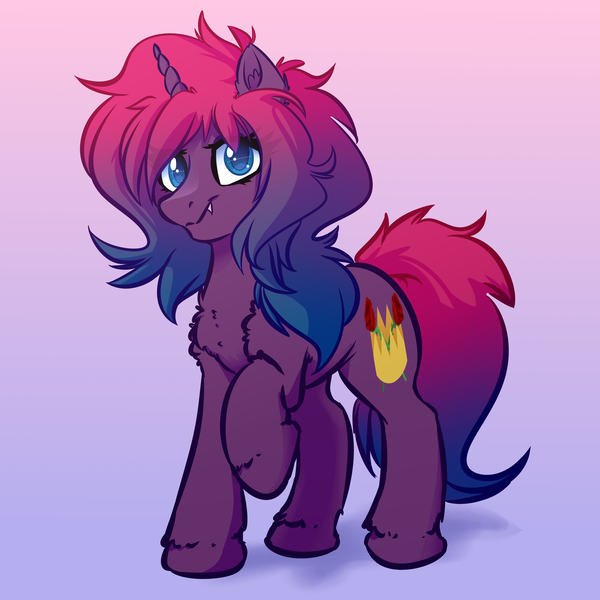 Size: 4000x4000 | Tagged: safe, artist:witchtaunter, derpibooru import, oc, oc:rozaline sassyfangs, unofficial characters only, pony, unicorn, chest fluff, commission, fangs, gradient background, solo