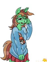 Size: 2496x3280 | Tagged: anthro, artist:missmagnificence, clothes, colored, crying, derpibooru import, female, markers, oc, oc:nicole sunstone, safe, solo, sweater, traditional art, tribute