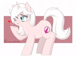 Size: 1200x900 | Tagged: safe, artist:notenoughapples, derpibooru import, oc, oc:fuchsia, unofficial characters only, pony, unicorn, blowing a kiss, commission, female, heart, mare, one eye closed, simple background, solo, white background, wink