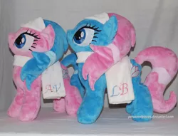 Size: 1024x783 | Tagged: safe, artist:peruserofpieces, derpibooru import, aloe, lotus blossom, earth pony, pony, duo, female, irl, mare, photo, plushie, siblings, sisters, spa pony, spa twins, towel, twins