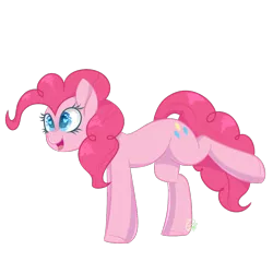 Size: 1000x1000 | Tagged: safe, artist:redheartponiesfan, derpibooru import, pinkie pie, pony, cute, leaning, leaning forward, open mouth, raised leg, simple background, smiling, solo, transparent background