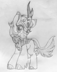 Size: 825x1037 | Tagged: artist:yorozpony, autumn blaze, derpibooru import, female, kirin, lineart, monochrome, safe, simple background, solo, traditional art, white background