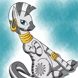 Size: 1280x1280 | Tagged: artist:zokoira, derpibooru import, female, mare, safe, sitting, solo, zebra, zecora