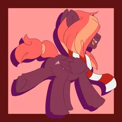 Size: 3000x3000 | Tagged: safe, artist:jennithedragon, derpibooru import, oc, oc:shrimp scampi, unofficial characters only, pegasus, pony, border, clothes, male, pink background, scarf, simple background, solo, stallion, underhoof