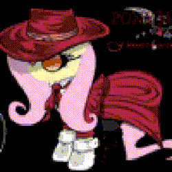 Size: 320x320 | Tagged: artist needed, safe, derpibooru import, edit, editor:undeadponysoldier, fluttershy, pegasus, pony, animated, black background, clothes, female, hat, mare, pimp hat, pixel art, quick draw, redraw, satisfying, simple background, smiling, solo, sunglasses, title card