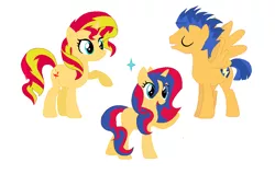 Size: 1076x684 | Tagged: safe, artist:dawnthebarrel, derpibooru import, flash sentry, sunset shimmer, pony, family, female, flashimmer, male, offspring, parent:flash sentry, parent:sunset shimmer, parents:flashimmer, shipping, straight