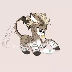 Size: 2000x2000 | Tagged: alphabet, artist:jen-neigh, confused, derpibooru import, donkey, fallout equestria, hybrid, lying down, mouth writing, oc, oc:mikaella, pencil, safe, solo, unofficial characters only, writing, zebra, zebroid, zonkey