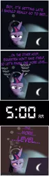 Size: 2000x7000 | Tagged: safe, artist:mrkat7214, derpibooru import, twilight sparkle, twilight sparkle (alicorn), alicorn, pony, comic:twilight vs. computer, bloodshot eyes, comic, computer, gamer twi, headphones, laptop computer, messy mane, morning, night, sleepy, solo, tired, video game