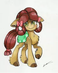 Size: 2137x2669 | Tagged: safe, artist:luxiwind, derpibooru import, yona, ponified, earth pony, pony, she's all yak, blushing, bow, cute, female, floppy ears, hair bow, leg fluff, mare, monkey swings, pony yona, solo, species swap, traditional art, yonadorable