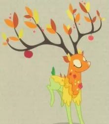 Size: 451x511 | Tagged: apple, branches for antlers, cropped, deer, derpibooru import, dryad, eyes closed, food, going to seed, male, safe, solo, spirit, the great seedling