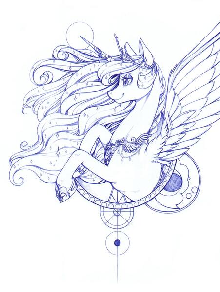 Size: 1219x1622 | Tagged: safe, artist:longinius, derpibooru import, princess luna, alicorn, pony, bust, female, horn, horn jewelry, jewelry, mare, monochrome, pencil drawing, portrait, simple background, sketch, solo, traditional art, white background