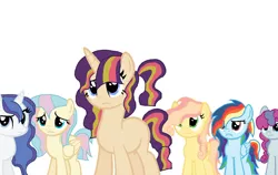 Size: 1280x810 | Tagged: safe, artist:melodysweetheart, artist:pinkie3212, derpibooru import, oc, oc:amethyst, oc:berry bloom, oc:party popper, oc:shimmering dawn, oc:soaring rainbows, oc:sweet pea, unofficial characters only, earth pony, pegasus, pony, unicorn, base used, female, freckles, magical lesbian spawn, mare, offspring, parent:applejack, parent:coco pommel, parent:fancypants, parent:fluttershy, parent:party favor, parent:pinkie pie, parent:rainbow dash, parent:rarity, parent:soarin', parent:strawberry sunrise, parent:sunset shimmer, parent:twilight sparkle, parents:applerise, parents:cocoshy, parents:partypie, parents:raripants, parents:soarindash, parents:sunsetsparkle, simple background, white background